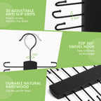 Upgraded Tie Rack Hanger for Closet with 30 Metal Hooks, Space Saving Necktie Organizer for Men, Sturdy Wooden Large Capacity Tie Holder, Closet Organizers and Storage, Black