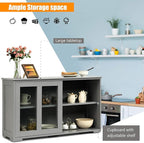 Costzon Sideboard Buffet Cabinet, Wooden Kitchen Storage Cabinet with Adjustable Shelf, Sliding Glass Doors, Accent Coffee Bar Cabinet Console Table for Living Room, Dining Room, Hallway (Grey)
