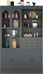 71" Blue Kitchen Pantry Cabinet, Tall Kitchen Storage Cabinets with Doors & Shelves, Freestanding Pantry Cabinet & Pantry Cupboard with Drawers for Dining Room Entryway (Gray, 75inch)
