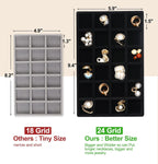 Jenseits 4 Stackable Jewelry Trays Organizer Set for Drawers, Jewellery Drawer Insert Divider Jewel Display Storage with Removable Dividers for Earring Necklace Rings Bracelet, Black