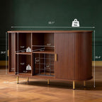 DHH 55" Wine Bar Cabinet with Storage, Fluted Liquor & Coffee Bar Cabinet with Wine Rack and Glass Holder, Buffet Sideboard with LED Lights for Home Kitchen Living Dining Room(Walnut)
