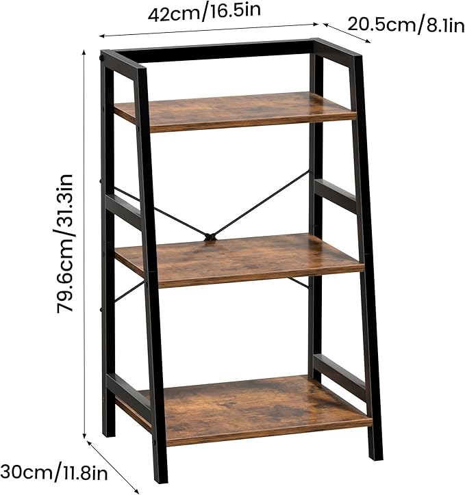 Bookshelf, Bookcase for Small Spaces, 3-Tier Shelf Bookcase, Short Shelf Storage Organizer for Living Room, Bedroom, Home Office, Kitchen, 11.8 "D x 16.5" W x 31.3 "H, Rustic Brown