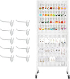 2'x 5' Standing Pegboard Display with T-Base, Pegboard Display Stand with Wheels, Metal Peg Board Display Rack, Art Display Stand, Extra 10 Pieces Hooks - White