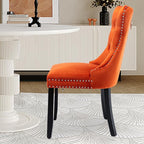 Velvet Upholstered Dining Chairs Set of 6, Modern Style Kitchen Side Chairs with Nailhead Trim and Wood Legs,Metal Pulling Ring for Dining Room Living Room(Orange,Set of 6)