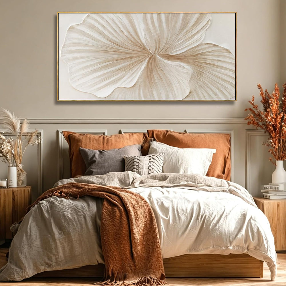 Framed White Abstract Floral Canvas Wall Art for Living Room 24x48 Inch