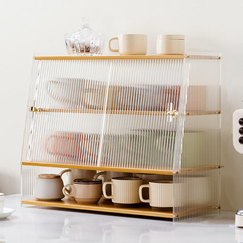 Kitchen Pantry Storage Cabinet, Trapezoidal Countertop Cabinet with Shelves a...