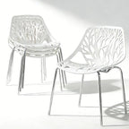 Karl home Mid Century Modern Dining Chairs Set of 4, Stackable Plastic Chair, Bird's Nest Trunk Pattern Suitable for Kitchen, Dining, Bedroom, Living Room,350lbs Capacity(White)