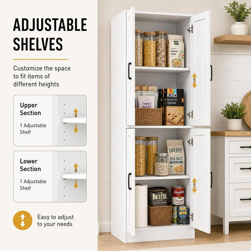 Kitchen Pantry Storage Cabinet, 68" Tall White Food Pantry Cabinet with ...