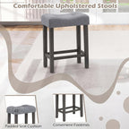 COSTWAY 4-Piece Farmhouse Bar Table Set with Power Outlet | Counter Height Dining Table Set w/ 3 Upholstered Stools, Wood Console Table Set for Kitchen, Dining Room, Living Room, Gray