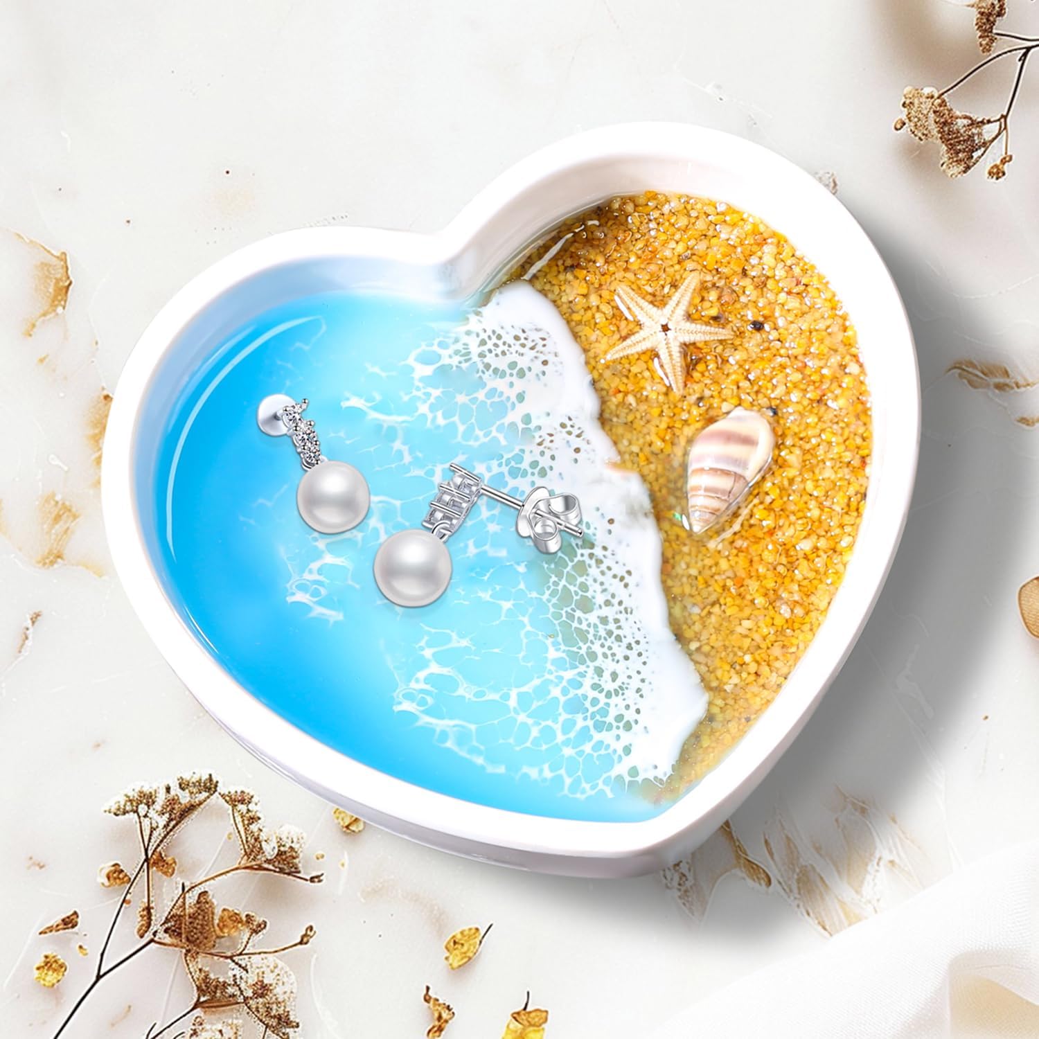 Handmade Resin Jewelry Dish for Rings Earrings Necklaces | Seashell Coastal Ocean Decor Ring Dish, Beach Gifts for Women, Unique Birthday Holiday Gifts for Wife Girls Friends