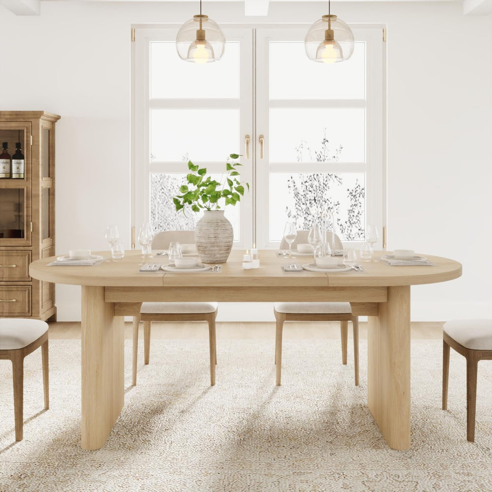 GarveeHome Oval Dining Table for 6-8 People, Long Large Kitchen Table with Th...