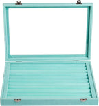 Frebeauty Rings/Earrings Organizer Tray with Clear Lid 10 Slots Velvet Drawer Insert Jewelry Storage box Transparent Glass lid Jewelry Display Case Showcase Gift for Girls Women (Turquoise, 10 Slots)