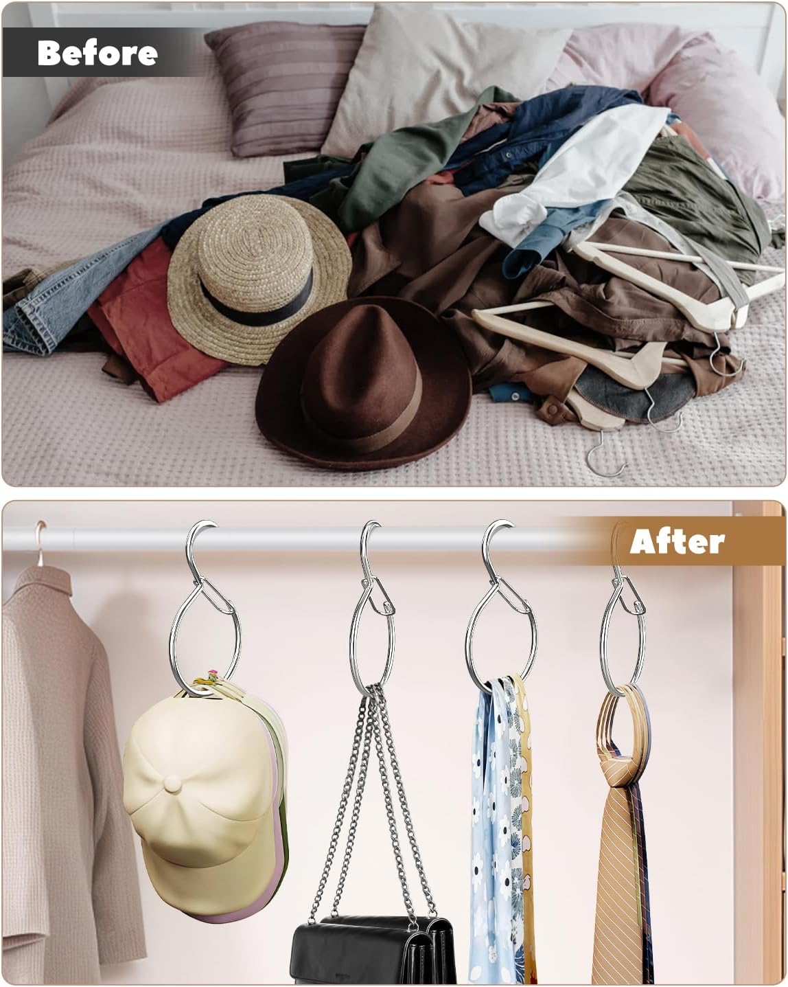 4 Pack Belt Hanger, Tie Hanger & Belt Organizer, Waterproof Belt Hanger for Closet, Ties, Scarves, Bags & Accessories, Keeps Closet Neat & Organized, Silver