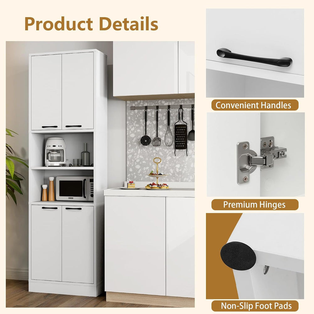 POWERSTONE Wood Kitchen Pantry Cabinet, 75" Tall Bathroom Storage Cupboa...