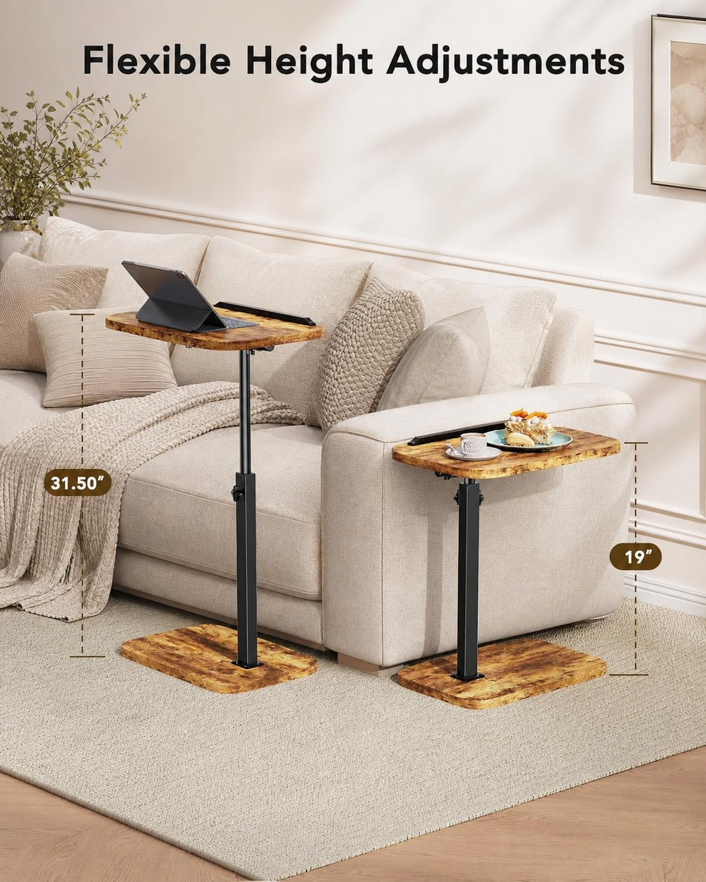 HUANUO TV Tray Table, Adjustable Height TV Tray with 360° Swivel & 90° Ti...
