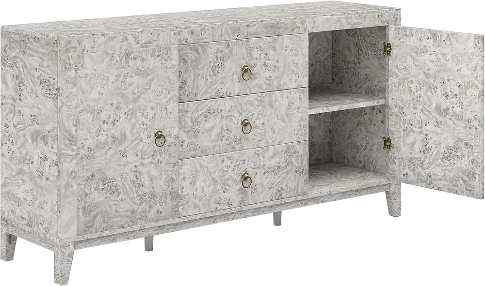 LUXOAK 60'' High Gloss Burl Wood Buffet Sideboard, Storage Cabinet wi...