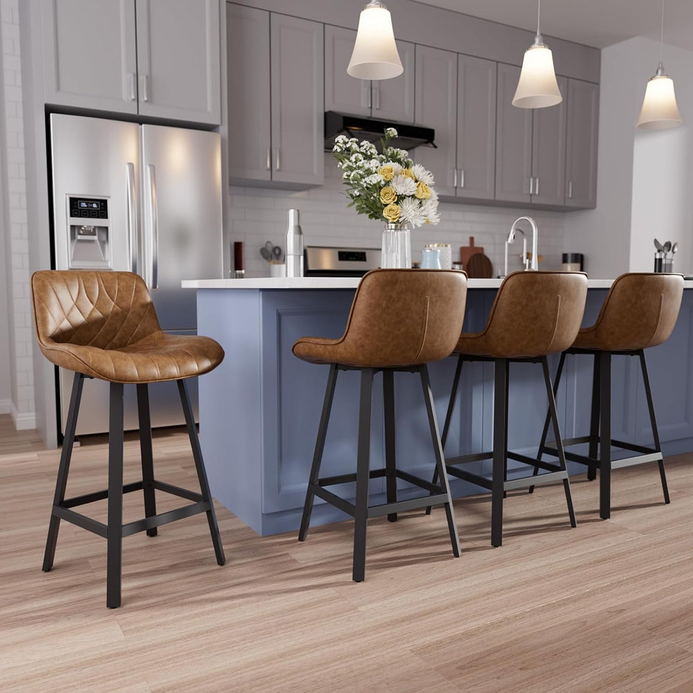 26" Brown Counter Height Bar Stools Set of 4, for Kitchen Island | Curve...
