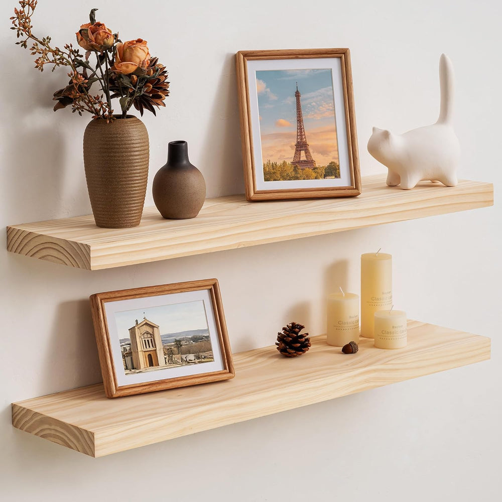 30 Inch Floating Shelves for Wall, Deep Rustic Solid Wood Floating Shelves fo...