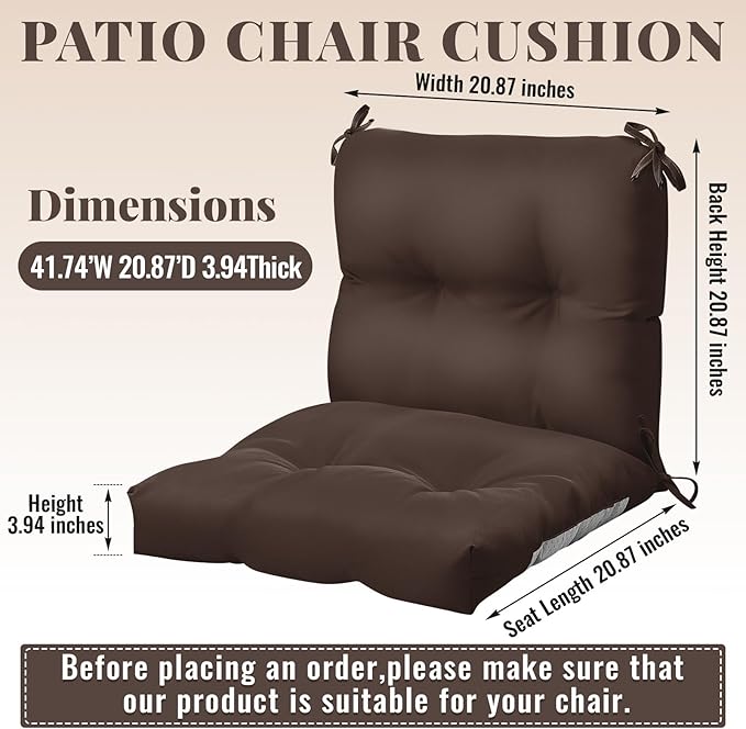 Geetery Outdoor Chair Cushions Set of 4 for Patio Lawn Furniture Wicker Rocking Dining Chairs 42x21x4 Inch High Back Seat Pads Replacement with Ties Weather-resistant Fade-resistant Indoor(Dark Brown)