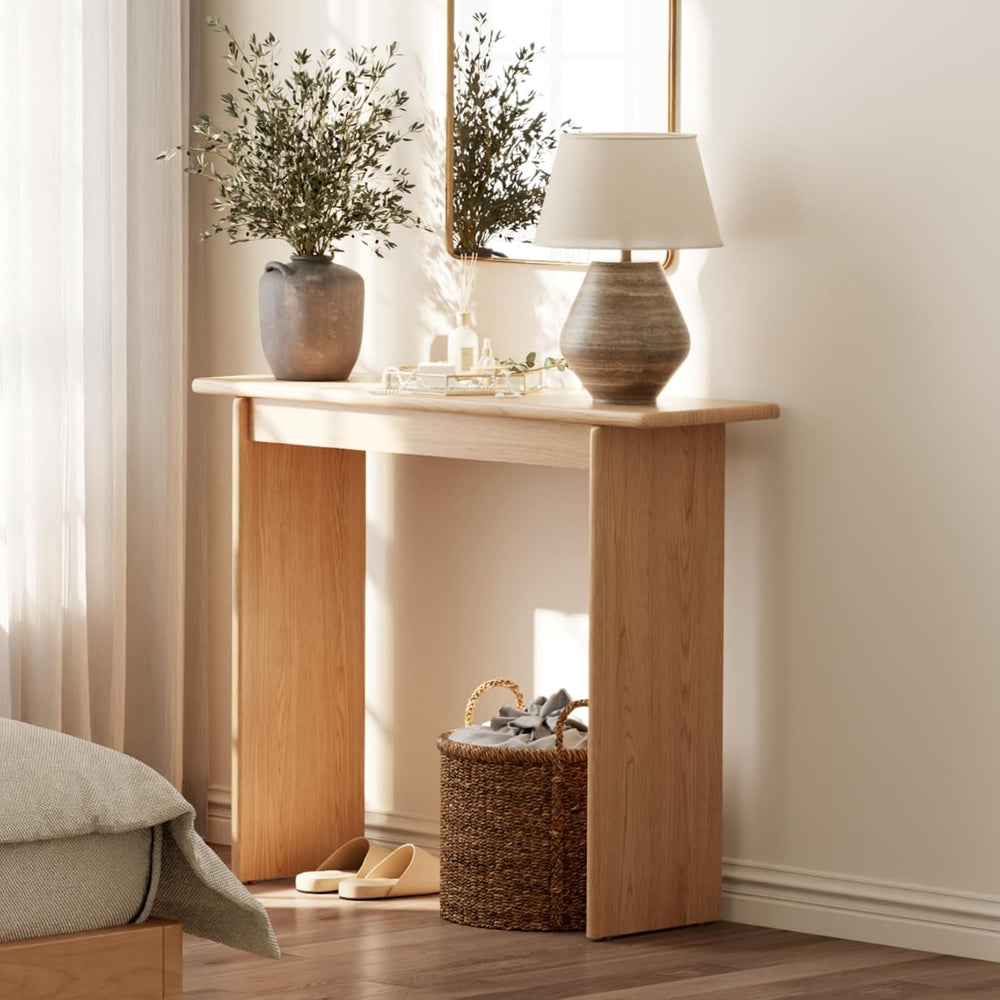 AQIMUELE Natural Console Table Thin Rubberwood Minimalist Mid-Century Style |...