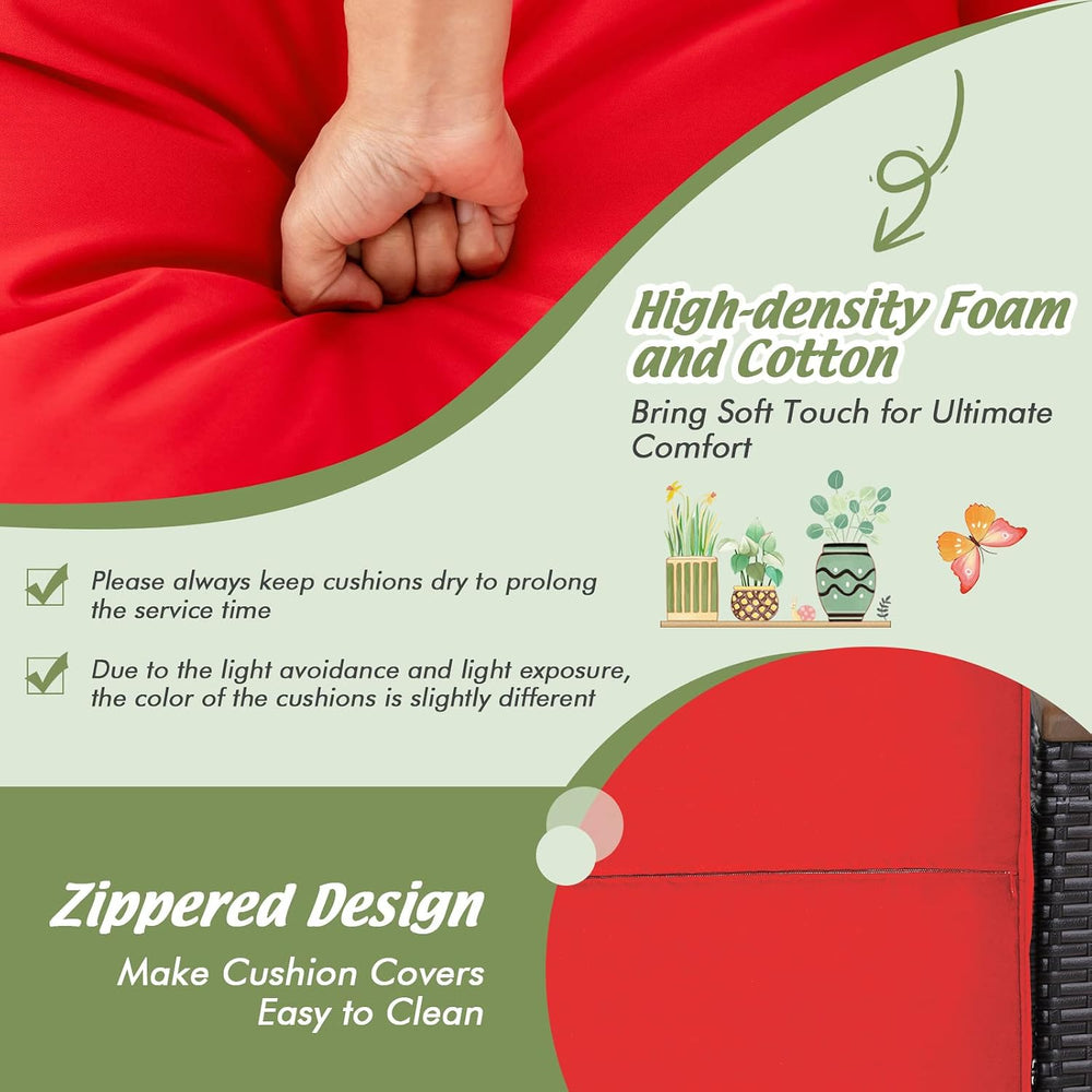 HAPPYGRILL Set of 2 Outdoor Patio Ottoman PE Rattan Wicker Ottomans with Remo...