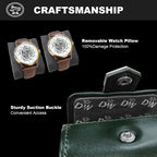 DUKWIN Watch Roll for 2 Watches,Vegan Leather Travel Watch Case Organizer with Removable Pillows for Men and Women,Display Case for Watches Collection and Gift for Anniversary Birthday(Green Storage)