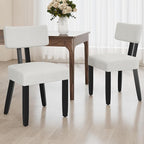 GOTMINSI Mid Century Modern Dining Chairs,Velvet Farmhouse Upholstered Kitchen Chairs, Accent Curved Backrest Dining Room Chairs with Hardwood Legs (Beige, 2PCS)