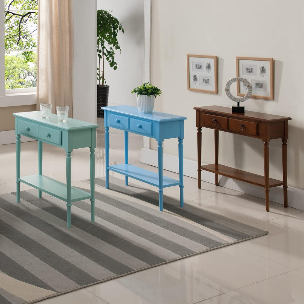 Leick Home Coastal Console Table, Solid Wood, with Drawer and Shelf, for Entr...