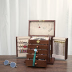 Lockable Wooden Jewelry Box for Women - 8-Layer Dresser Top Jewelry Boxes and Organizer with Key,Large Storage for Necklaces,Solid Wood Jewelry Organizers with Necklace Hooks