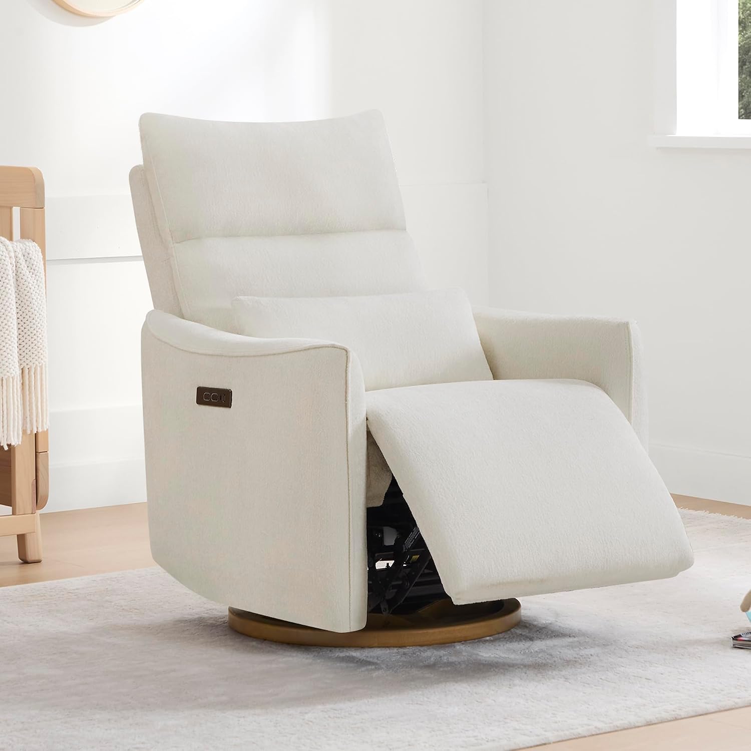 CHITA Power Swivel Glider Recliner Chair, Dual Motor Nursery Glider, Cream | Nursery Rocking Chair with Adjustable Power Headrest, FSC Certified Solid Wood Base, for Bedroom, Living Room