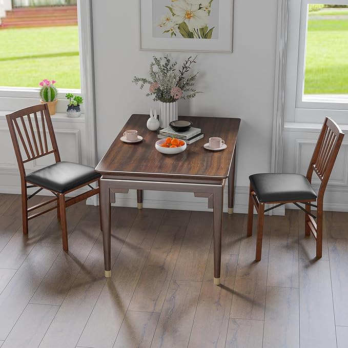 Giantex Folding Dining Chairs Set of 2, Foldable Wood Kitchen Chairs with Pad...