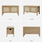SICOTAS Rattan Storage Bench Boho Storage Chest with 2 Safety Hinges | Wood Storage Truck Box for Bedroom, Living Room, Entryway, Supports 220 lb