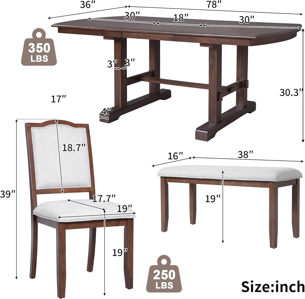 6-Pcs 78'' Extendable Rectangular Dining Table & 4 Upholstered Di...