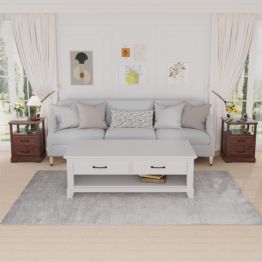 HOMMPA 18'' W Farmhouse Nightstand with Charging Station, Bedside Tab...