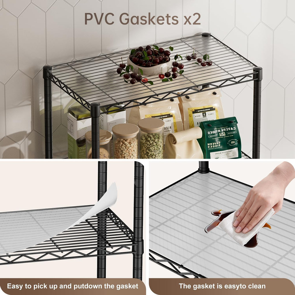 4 Tier Shelves Storage Shelf Wire Closet Bathroom Organizers Metal Pantry Kitchen Garage Shelving Unit Laundry Room Organization Home Rack Net Basket Black with Wheels 14”D X 24”W X 48.9”H