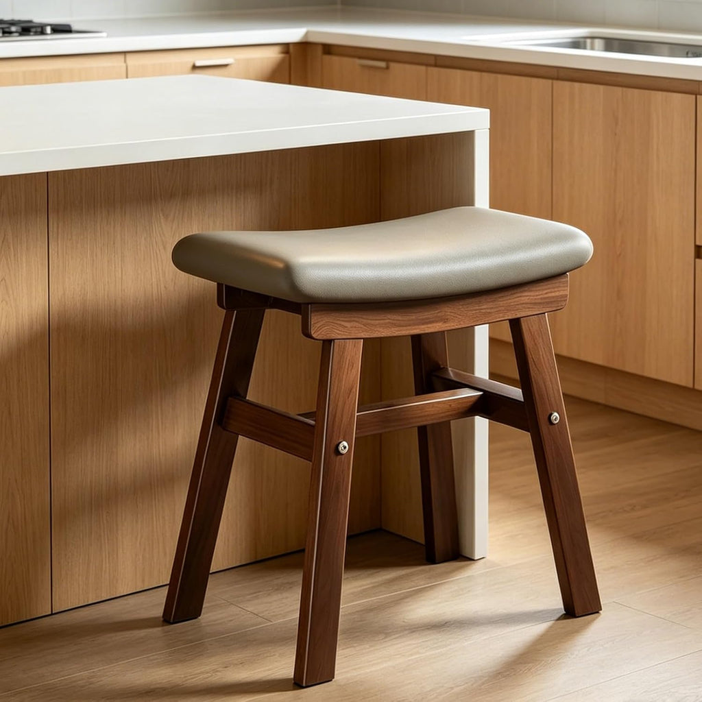 Saddle Seat Counter Stool, Stackable Kitchen Stools, Modern Dining Chair, Work Vanity Chair, Solid Wood, for Small Spaces Home Bedroom Study(Black)