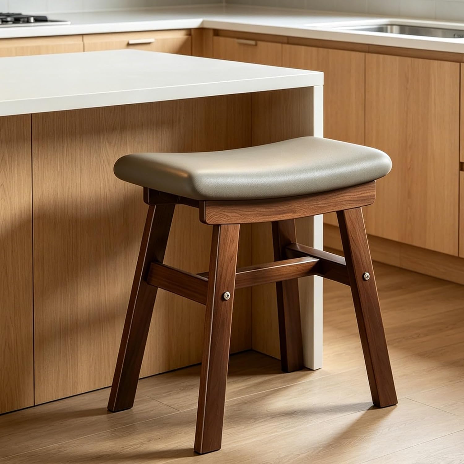 Saddle Seat Counter Stool, Stackable Kitchen Stools, Modern Dining Chair, Work Vanity Chair, Solid Wood, for Small Spaces Home Bedroom Study(Black)