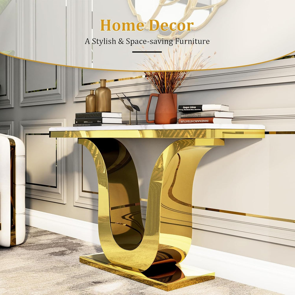 Gold Console Table, White and Gold Living Room Sofa Table, 50" Rectangle...