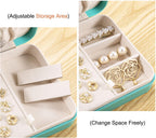 LANDICI Small Jewelry Box for Women Girls, PU Leather Travel Jewelry Organizer Case, Portable Jewellery Storage Holder Display for Ring Earrings Necklace Bracelet Bangle Watch Men Kids Gift, Lake Blue