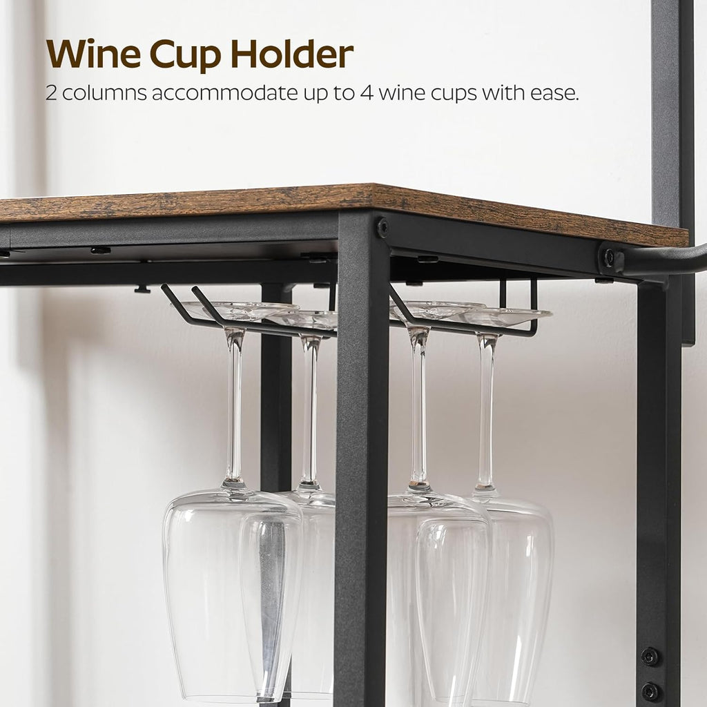 YATINEY Bakers Rack with Power Outlet, Microwave Stand with Paper Holder, Coffee Bar Station with Wine Glass Holder, 4-Tier Kitchen Storage Rack for Dining Room, Living Room, Rustic Brown HB02UBR