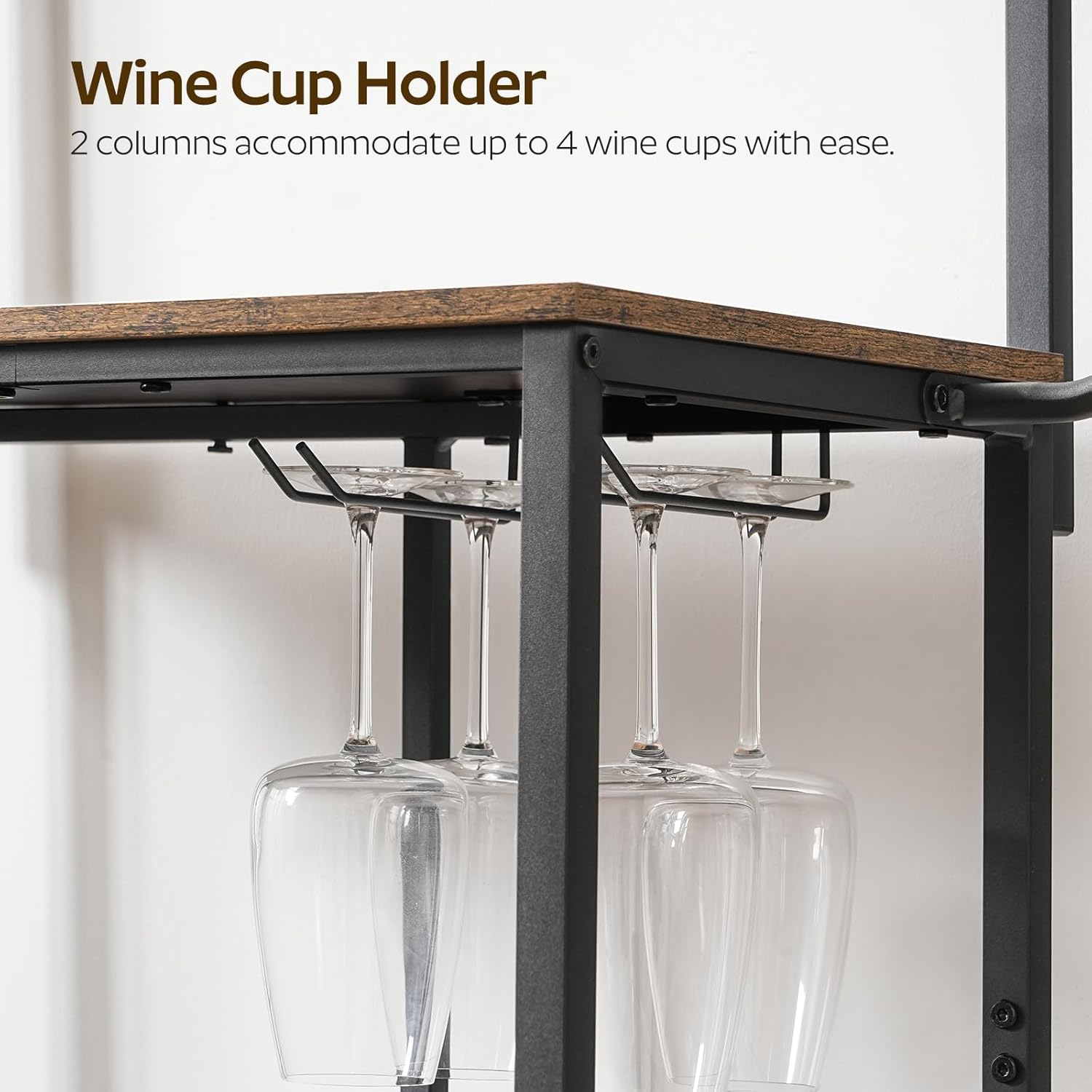 YATINEY Bakers Rack with Power Outlet, Microwave Stand with Paper Holder, Coffee Bar Station with Wine Glass Holder, 4-Tier Kitchen Storage Rack for Dining Room, Living Room, Rustic Brown HB02UBR