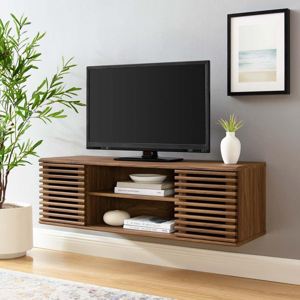 Modway Render 46" Mid-Century Modern Wall Mount Media Console TV Stand, ...