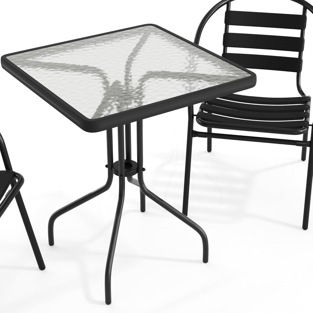 Flash Furniture Lila 23.5'' Square Glass Metal Table with 2 Black Met...