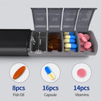 Weekly Pill Organizer, 7-Day Aluminum Case with Pop-up Design,Arthritis Friendly, Large Capacity for Vitamins Supplements and Medication, BPA Free (Black)