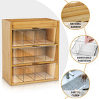 Tea Bag Organizer - Bamboo Tea Storage With Drawer 3 Layer, Organizer for Tea Bags Natural Wood & Acrylic for Countertop Office Kitchen Cabinet Pantry