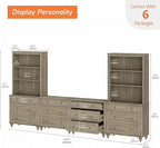 WAMPAT Entertainment Center with Bookshelves for TVs up to 75", Farmhouse Wall Unit TV Stand with Drawers, Media Console Table for Living Room, Bedroom & Home Theater, Wash Grey