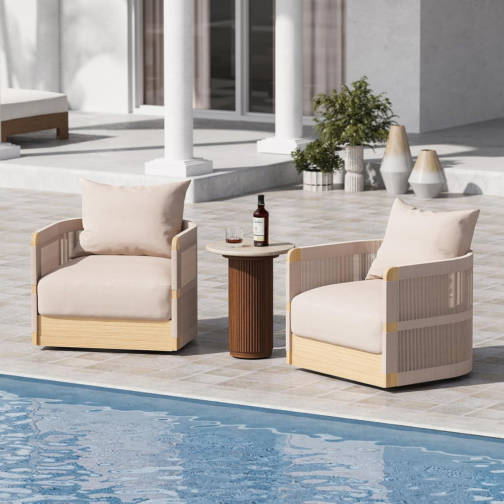 homary Patio Rattan 360° Swivel Chair Pieces of 2, Outdoor Wicker Furniture w...