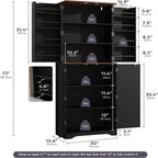 Furnify 72" Tall Kitchen Pantry Cabinet with Door Organizer, Black | Farmhouse Rustic Tall Buffet Cabinet with Adjustable Shelves, Freestanding Storage Cupboard for Kitchen Dining Room Bathroom