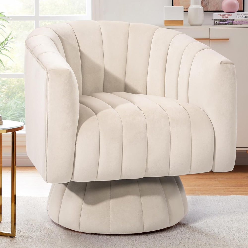 Kromax Swivel Accent Chair, Modern 360 Degree Swivel Barrel Chair, Beige | Mi...
