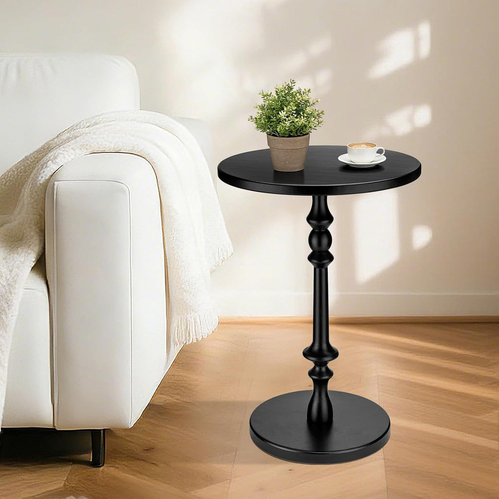Solid Wood Round Side Table, 15.75" Small Drink Table with Non-Slip Pede...